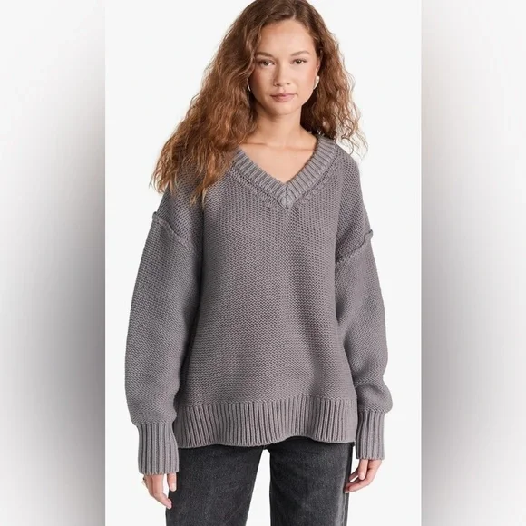 Free People Alli V Neck Sweater in Titan Gray - Size Medium - Picture 1 of 7